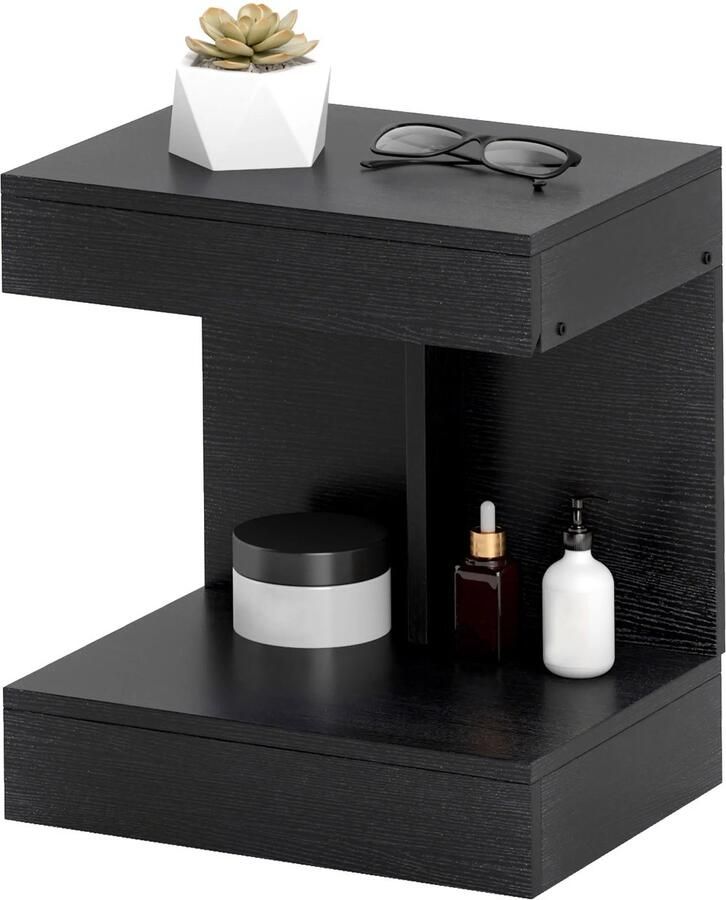 TRUUSK Nachtkastje met Laden en Plank Voor Slaapkamer en Woonkamer 40 x 30 x 46 cm Zwart