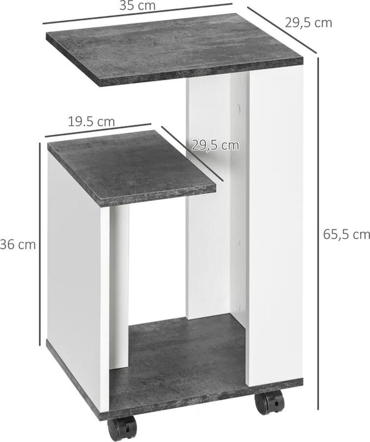 TRUUSK Nachtkastje op Wielen 3 Planken 35 x 29 5 x 65 5 cm Grijs Wit Moderne Slaapkameropslag