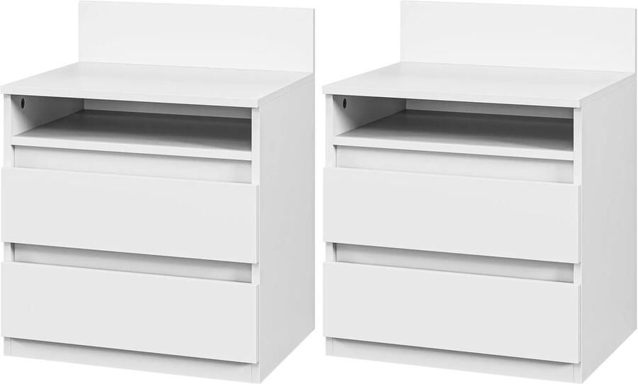 TRUUSK Nachtkastje Set 2 Lades Bijzettafel Plank Voor Slaapkamer en Woonkamer 40 x 32 x 50 cm Wit