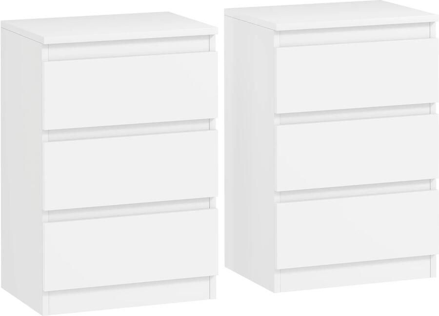 TRUUSK Nachtkastje Set Van 2 Bijzettafels Met 3 Lades Nachtkastje Nachtkommode Voor Slaapkamer Woonkamer 40 X 30 X 59 5 Cm Wit