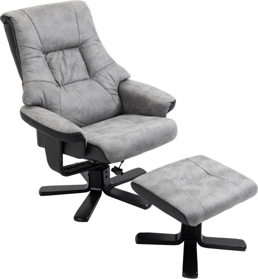 TRUUSK Ontspanningsstoel Met Kruk 360 Draaibaar 135 Kantelbaar Ademende Hoes 78 X 82 5 X 109 Cm Grijs