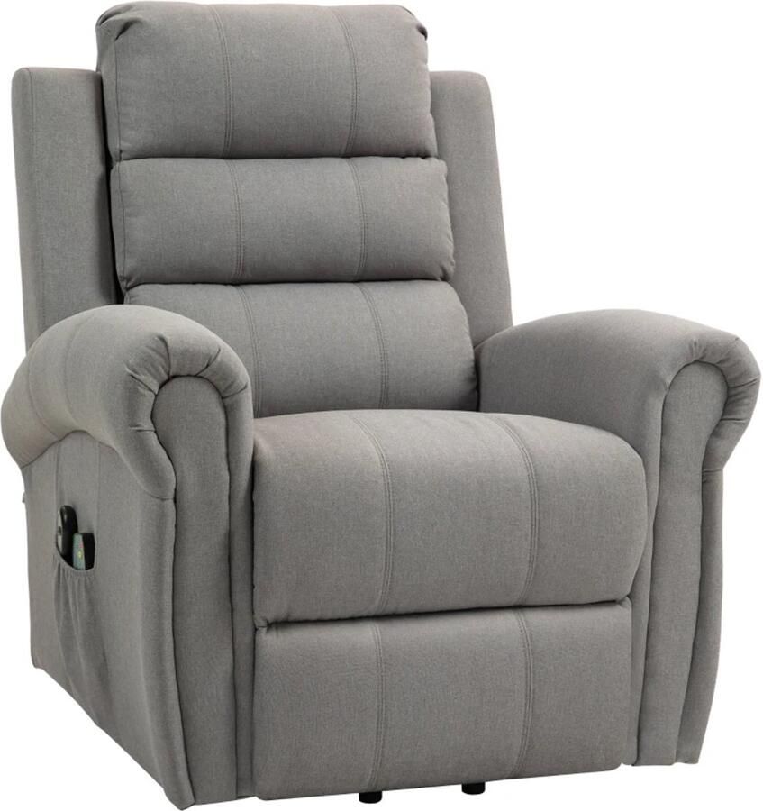 TRUUSK Ontspanningsstoel met Opstahulp 8 Massagepunten Verwarmde Rugleuning Linnenlook Grijs