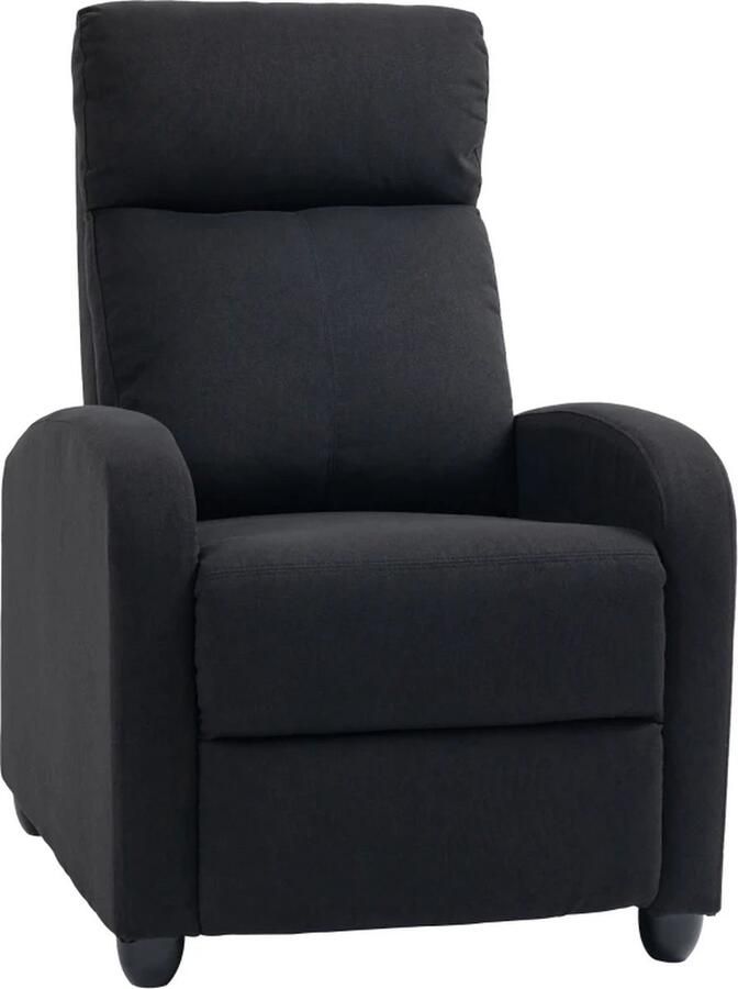 TRUUSK Ontspanningsstoel Verstelbaar 135 Uitschuifbare Poten Gecapitonneerde Rugleuningen Linnen-polyester Zwart