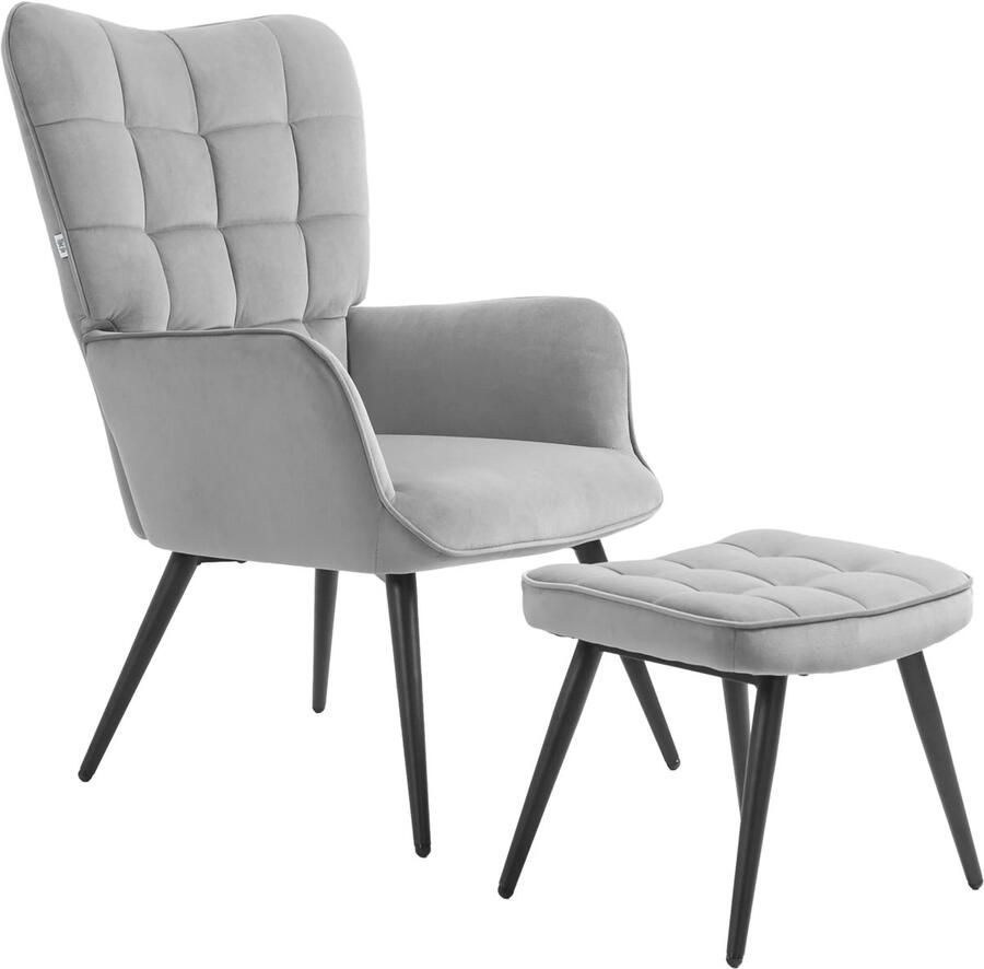 TRUUSK Oorfauteuil Met Voetenbank Loungestoel Gestoffeerd in Fluweelachtig Lichtgrijs Voor TV Kijken en Relaxen Max. 120 kg