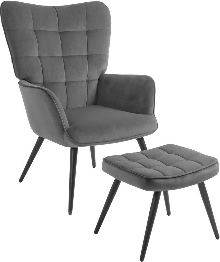 TRUUSK Oorfauteuil met Voetenbank Loungestoel Relaxstoel Fluweelachtige Uitstraling Tot 120 kg Voor Woonkamer