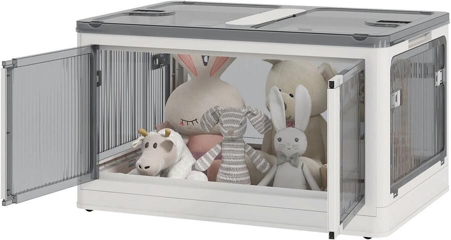 TRUUSK Stapelbare Opbergdoos Kist 69L Met Wielen en Opvouwbaar 5-zijdige Toegang Wit Handige en Ruime Opslagoplossing