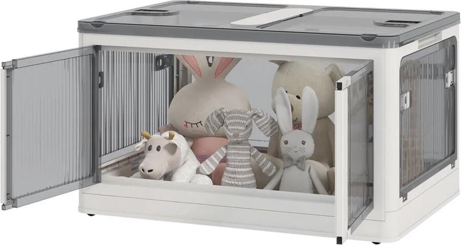 TRUUSK Opbergdoos Opbergmand. Opvouwbaar Met Stofbescherming 67 X 47 X 38 Cm Wit + Grijs