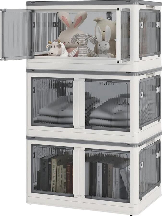 TRUUSK Opbergdoos Set Van 3 Opvouwbaar Met Wielen 60 X 42 X 34 Cm Wit