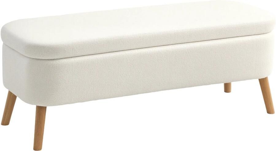 TRUUSK Opbergkruk Zitkruk Met 65 L Opbergruimte Voetenbank Vliesstof Rubberhout Schuim 120 X 42 X 45 Cm Crèmewit