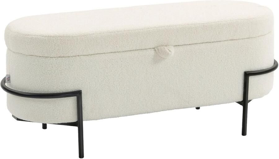 TRUUSK Opbergkruk Zitkruk Met Deksel En Opbergruimte Stalen Poten Gestoffeerde Kruk Met Fleece Hoes Crèmewit