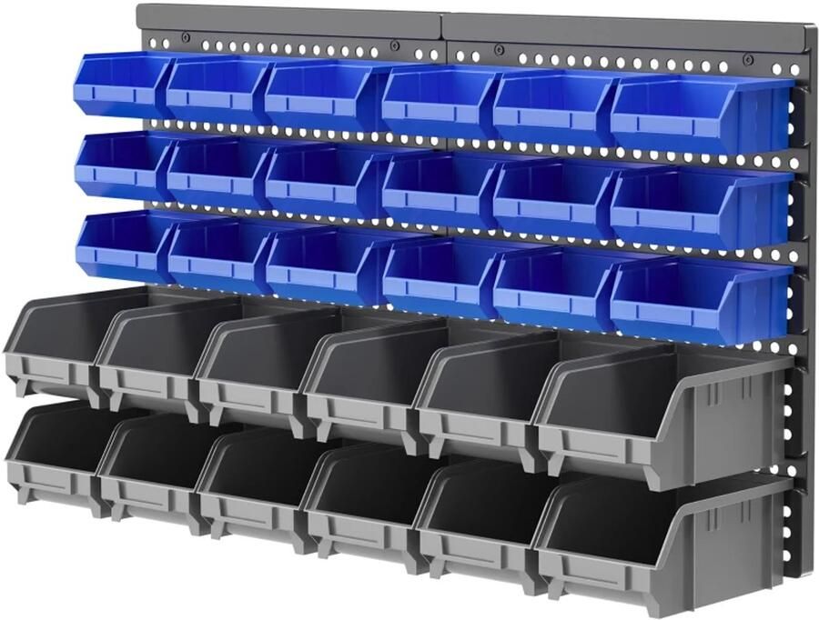 TRUUSK Opbergplank Werkplaatsmagazijn 30 Dozen in 2 Maten Stapelbaar 63x18x37 5cm Blauw