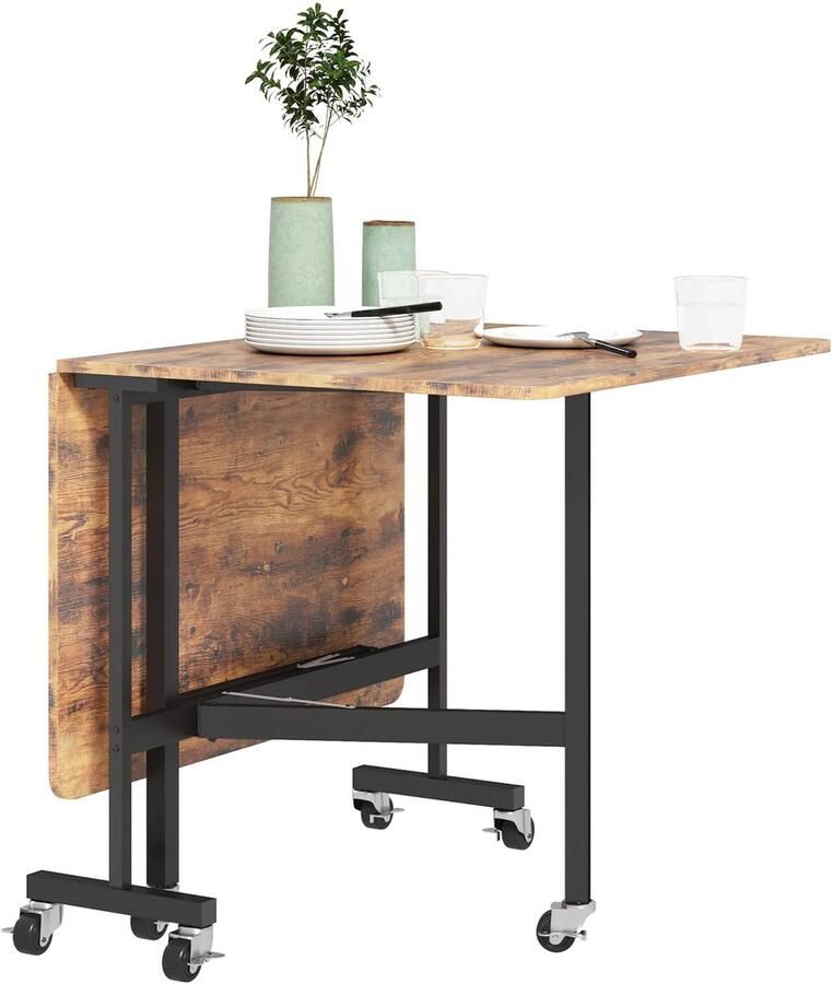 TRUUSK Opklapbare Eettafel Geschikt Voor Maximaal 6 Personen Met 6 Wielen En Remmen Voor Kleine Ruimtes Bruin