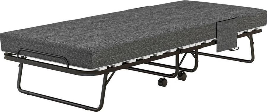 TRUUSK Opklapbed Matras 4 Wielen Metalen Frame Tot 150 Kg 190 x 80 x 42 cm Donkergrijs