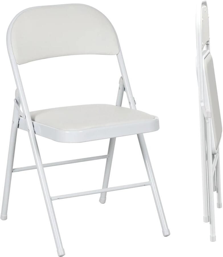 TRUUSK Opvouwbare Campingstoel Gevoerde Rugleuning Stalen Frame Kussen Tot 120 kg Voor Gasten Kantoor Kamperen Wit