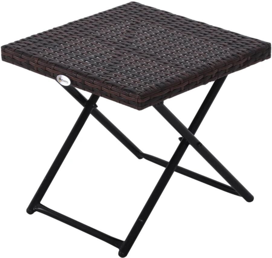 TRUUSK Opvouwbare Poly Rotan Bijzettafel Tuintafel voor Tuinmeubelen Salontafel van Metaal Bruin 40 x 40 x 40 cm