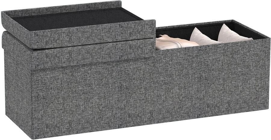 TRUUSK Opvouwbare Zitbank met Opbergruimte Gestoffeerde Bank met Aparte Containers Linnenlook Voor Hal Slaapkamer Woonkamer