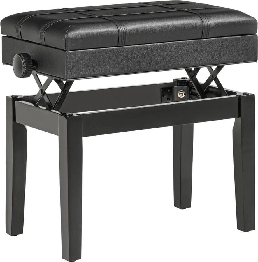 TRUUSK Pianobank Met Verborgen Opbergruimte Kruk In Hoogte Verstelbaar Kunstleer Zwart