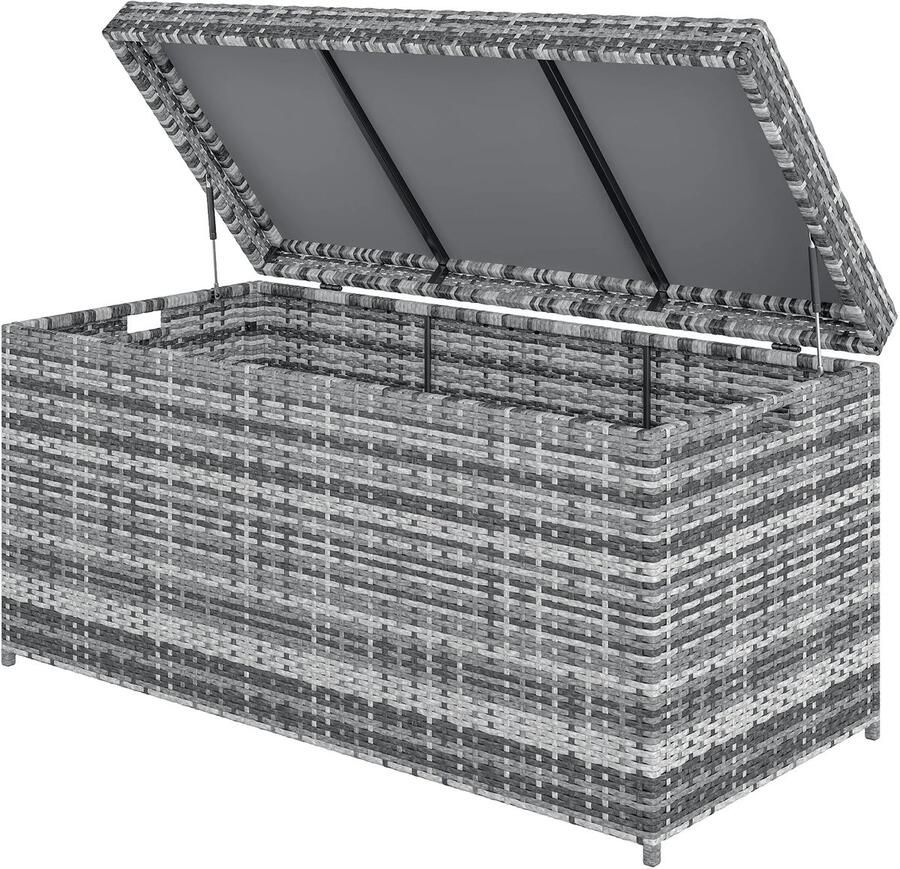 TRUUSK Rattan Kussenbox 380L Weerbestendig Met Deksel Ingebouwde Handvat Opslagruimte UV-bestendig Tuinbox