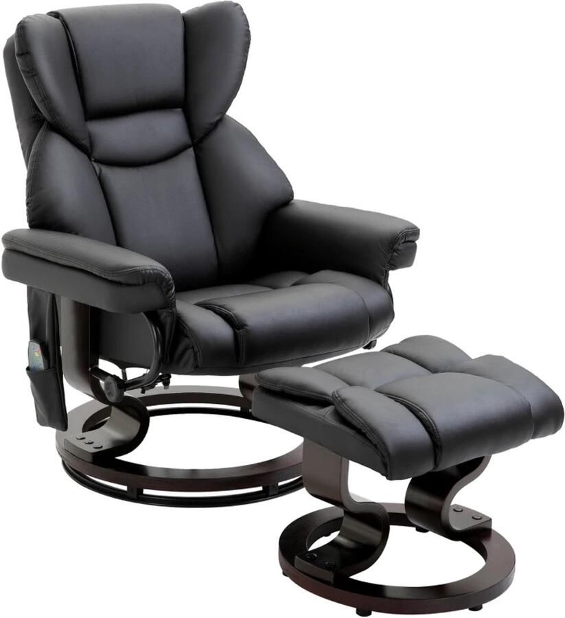 TRUUSK Relaxfauteuil met Massagefunctie Voetenbank Ligfunctie Imitatieleer 79 x 82 x 101 cm