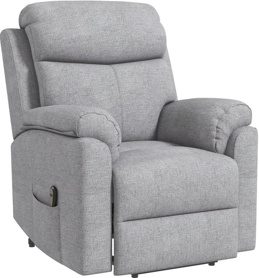 TRUUSK Relaxstoel Elektrisch TV-stoel Met Opsta-hulp 5 Massagestanden Ligfunctie Massagestoel Met Voetsteun Linnenlook Zijvak En Afstandsbediening Voor Woonkamer Grijs