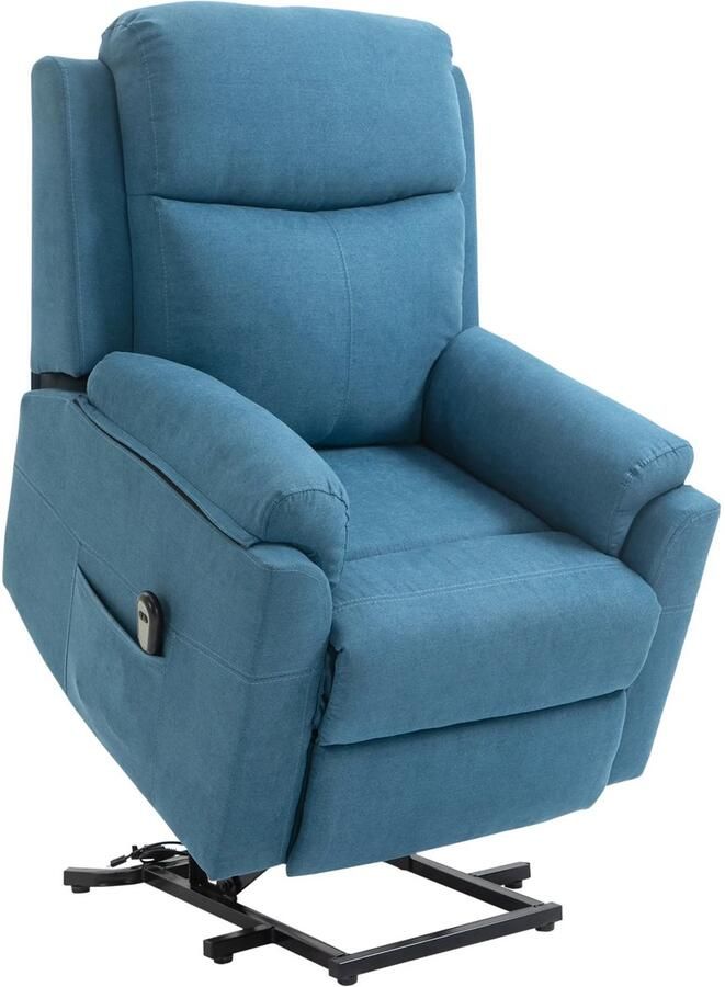 TRUUSK Relaxstoel Elektrisch TV-stoel Met Opsta Hulp Voor Senioren Lig- & Slaapfunctie Linnenlook Blauw 83x89x102cm