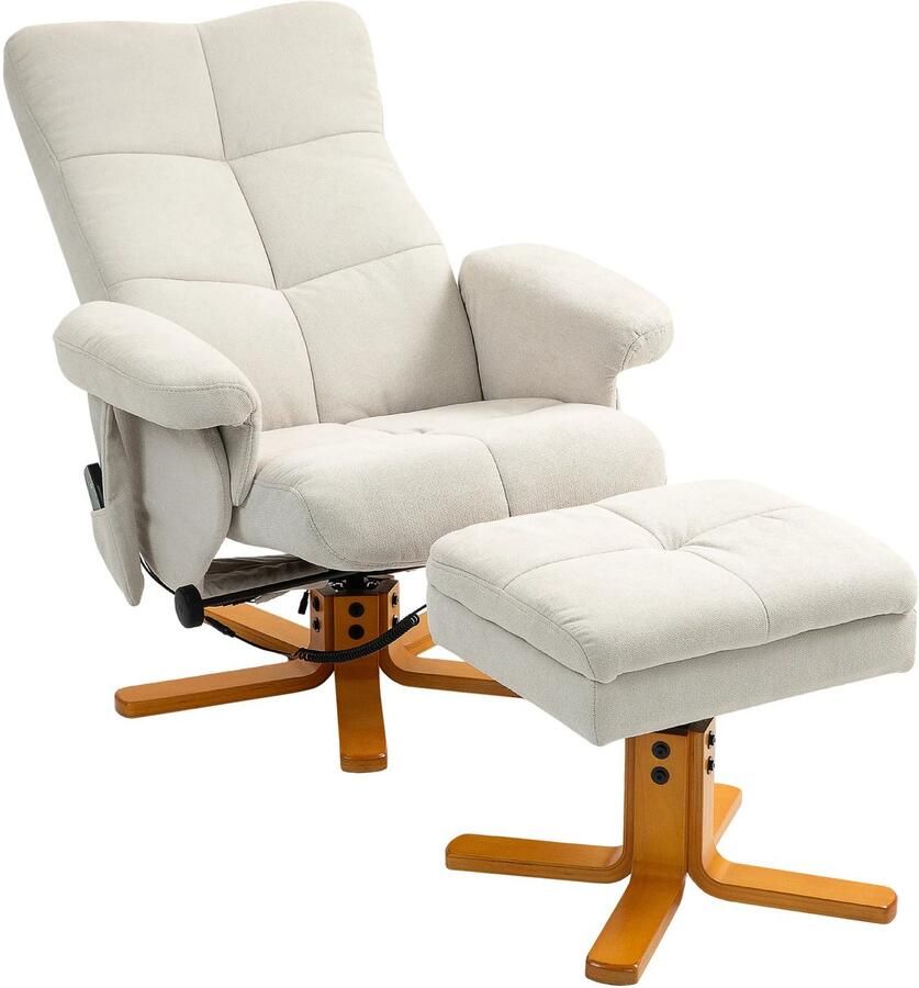 TRUUSK Relaxstoel Massagestoel met Kruk TV-stoel 360° Draaibaar Ligfunctie Opbergruimte Zijvak Kunstleer 80 x 86 x 99