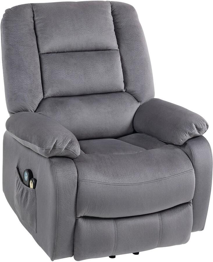 TRUUSK Relaxstoel met Elektrische Opsta-hulp TV-stoel met Vibratiemassage Ligfunctie Verwarming Voetgedeelte Zijvak