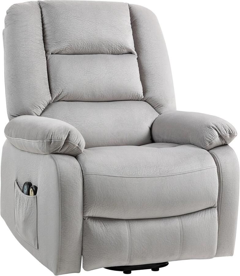 TRUUSK Relaxstoel met Elektrische Opsta-hulp TV-stoel met Vibratiemassage Ligfunctie Warmtefunctie Voetgedeelte Zijvak