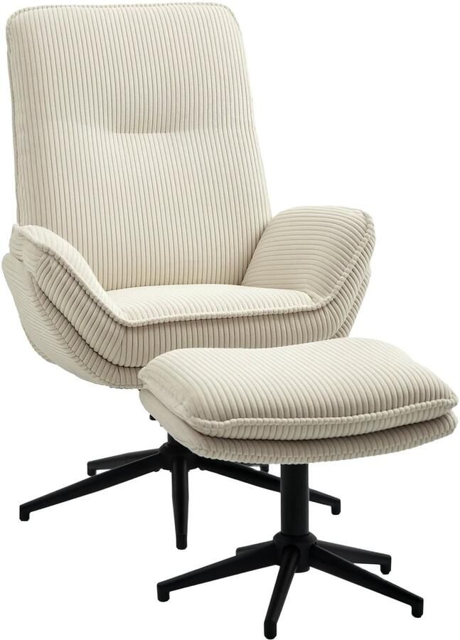 TRUUSK Relaxstoel Met Kruk 360° Draaibare TV-stoel Met Ligfunctie TV-stoel Met Koord-Optiek Ruststoel Voor Woonkamer Slaapkamer Beige