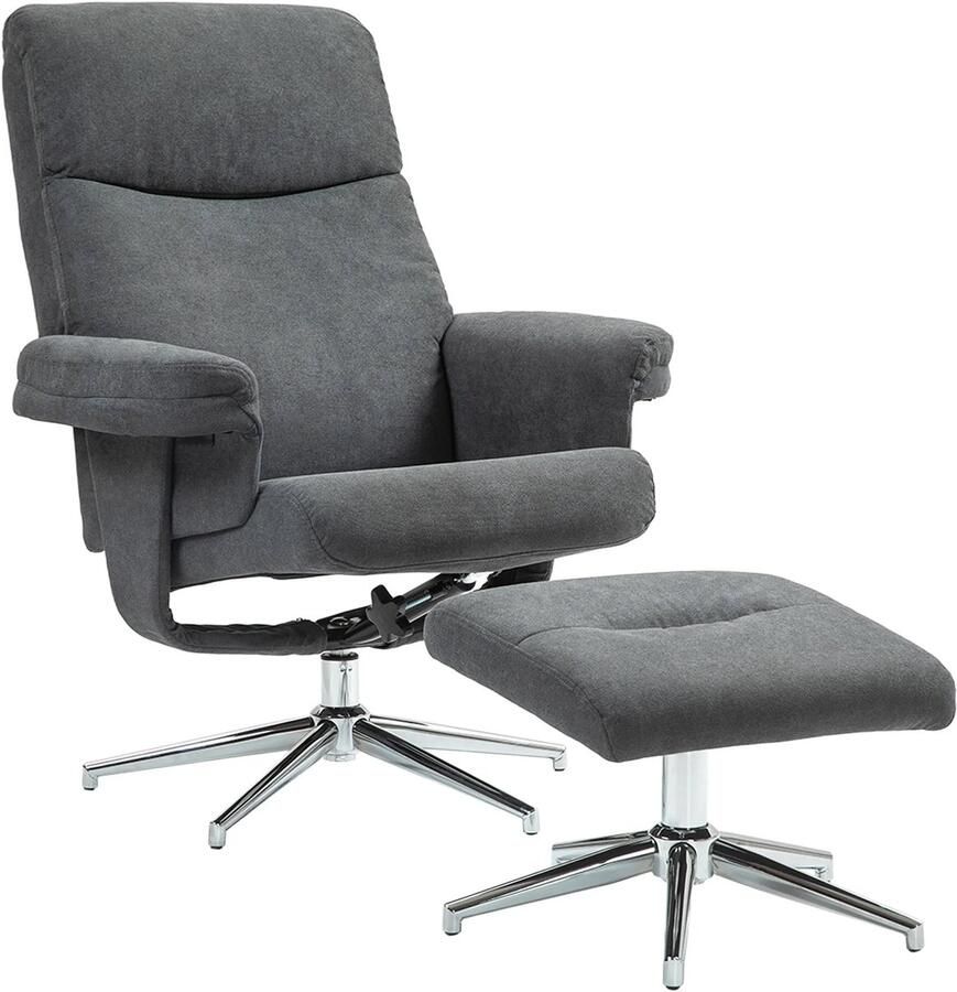 TRUUSK Relaxstoel Met Kruk Gestoffeerde TV Stoel Met Ligfunctie Ligstoel Met Fluweelachtige Uitstraling Tot 150 Kg Belastbaar Voor Woonkamer Slaapkamer Donkergrijs