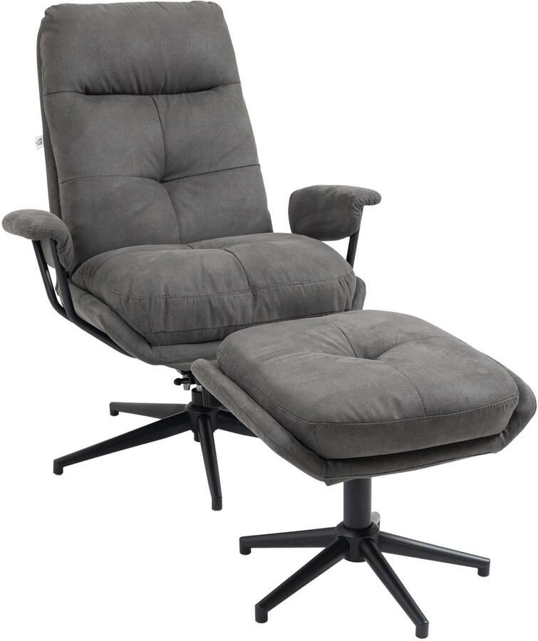 TRUUSK Relaxstoel met Kruk Tot 150 kg Belastbaar Draaibare Voet TV-stoel met Ligfunctie Donkergrijs Polyester Voor