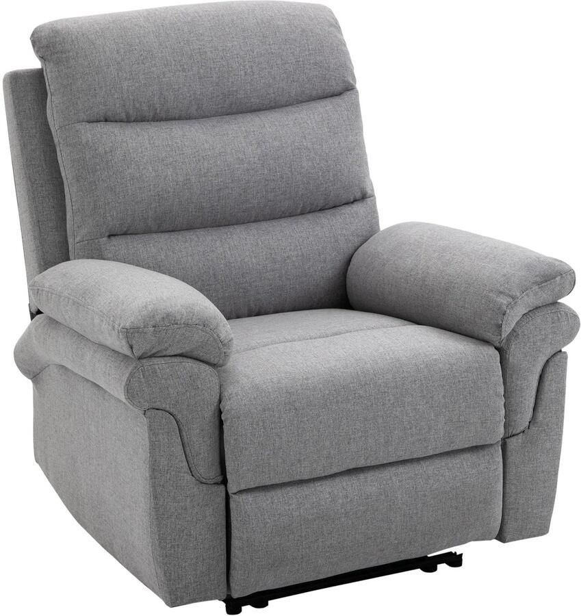 TRUUSK Relaxstoel met Ligfunctie 165° Kantelbaar Inklapbare Voetensteun Linnen-touch Televisiestoel Lichtgrijs 91 x