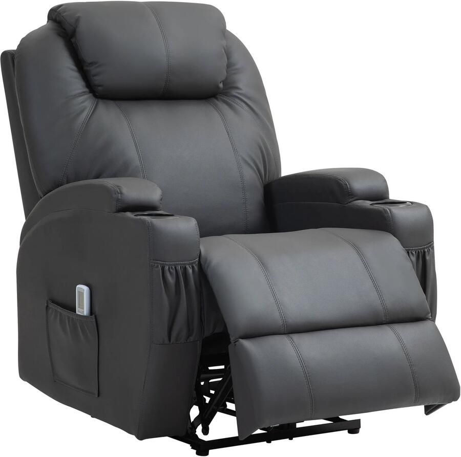 TRUUSK Relaxstoel met Massagefunctie Elektrische TV-stoel met Ligfunctie Afstandsbediening Bekerhouder Comfortabel en