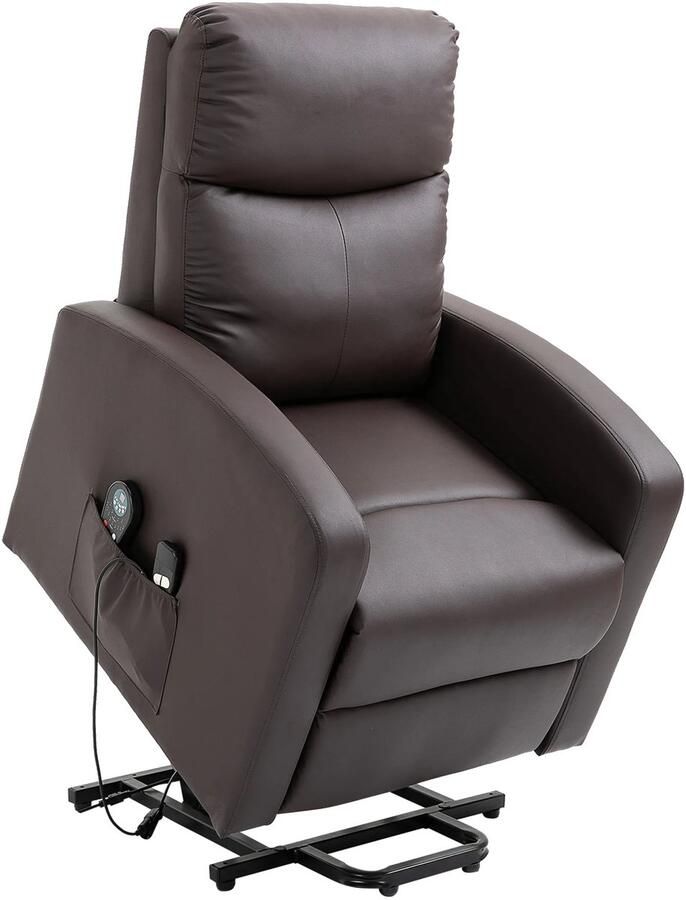 TRUUSK Relaxstoel met Opsta-hulp en Elektrische Massagefunctie Ligfunctie Kunstleer Bruin Comfortabel Afstandsbediening