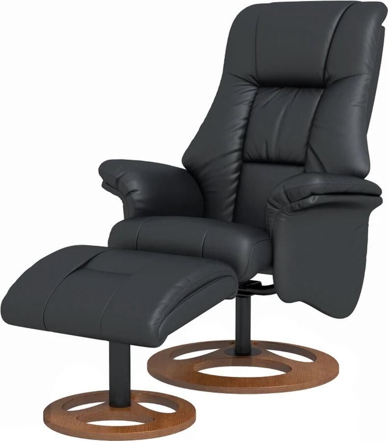 TRUUSK Relaxstoel Met Poef Fauteuil Met Voetenbank Verstelbare Rugleuning 77 Cm X 89 Cm X 110 Cm Zwart