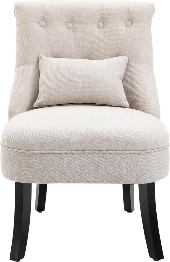 TRUUSK Relaxstoel Met Rugkussen Loungestoel Linnenlook Houten Poten Woonkamer en Slaapkamer 52 5 x 69 x 77 cm Roomwit