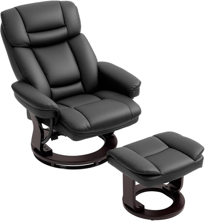 TRUUSK Relaxstoel Met Voetenbank 360° Draaibaar Ligfunctie Pocketvering Kunstleer Zwart