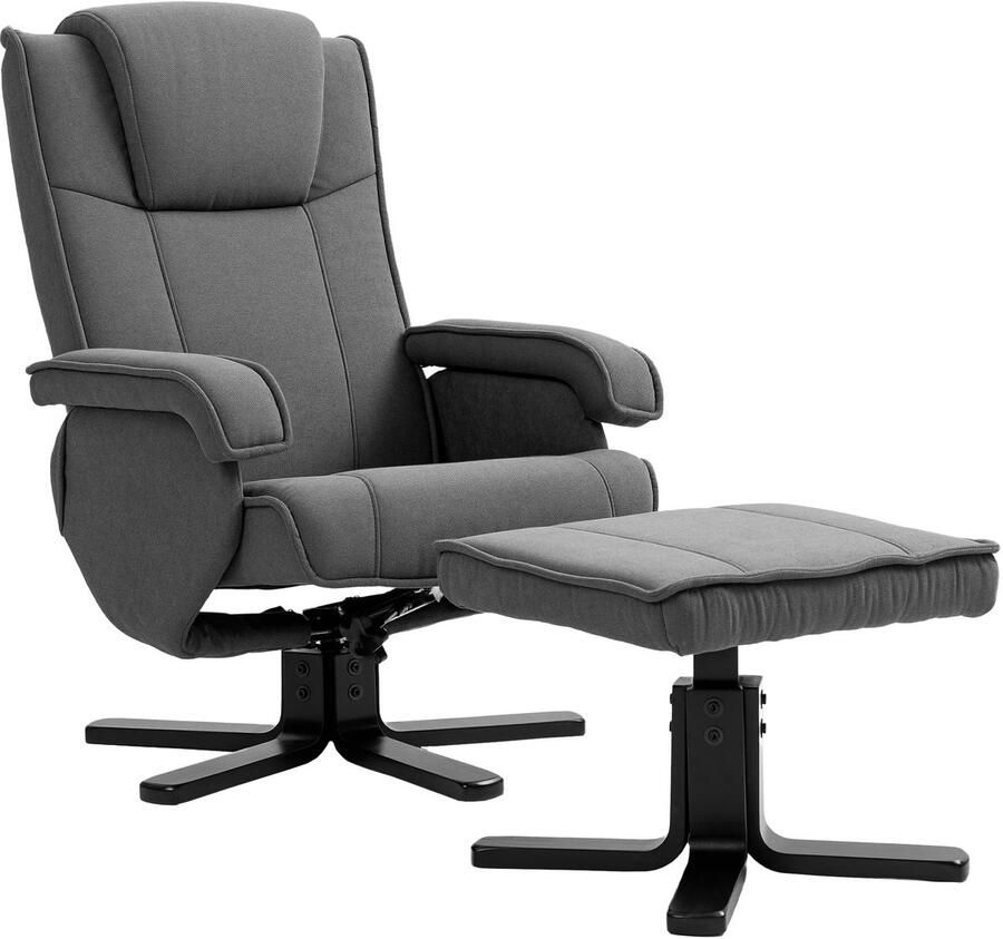 TRUUSK Relaxstoel met Voetenbank 360° Draaibaar Verstelbare Rugleuning Lig- en Schommelfunctie Fluweelachtige Uitstraling