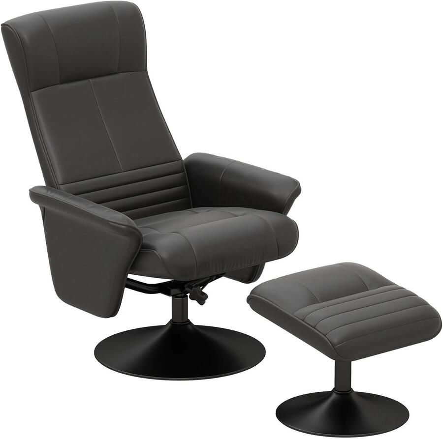 TRUUSK Relaxstoel Met Voetenbank Draaibare TV-Stoel Met Ligfunctie TV-Stoel Tot 150 Kg Belastbaar Ligstoel Voor Woonkamer Slaapkamer Microvezeldoek Zwart