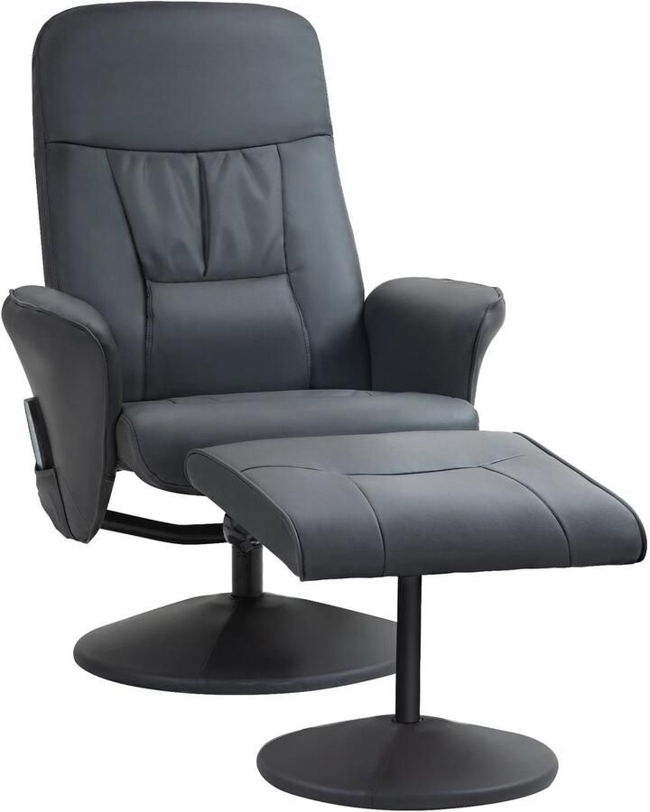 TRUUSK Relaxstoel Met Voetenbank Elektrische Massagestoel Met Ligfunctie 10 Massagepunten Draaibare Televisiestoel