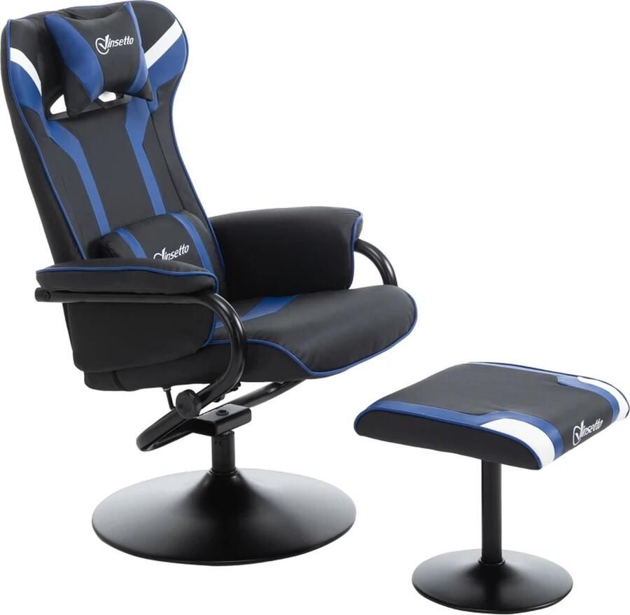 TRUUSK Relaxstoel Met Voetenbank Inclusief Hoofdsteun En Lendenkussen Rugleuning Verstelbaar Tot 130 Donkergrijs + Blauw