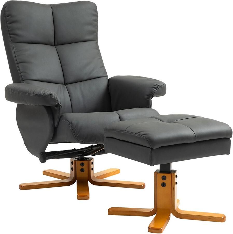 TRUUSK Relaxstoel met Voetenbank Opbergruimte Ligfunctie 360° Draaibaar TV-stoel voor Slaapkamer en Woonkamer Kunstleer