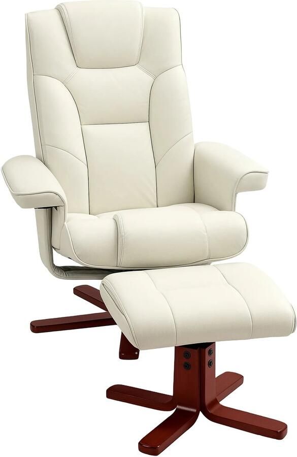 TRUUSK Relaxstoel Met Voetenbank TV-Stoel Met Ligfunctie Schommelfunctie Gevoerde Ligstoel Met Verstelbare Rugleuning Tot 150 Kg Voor Woonkamer Kunstleer Crèmewit