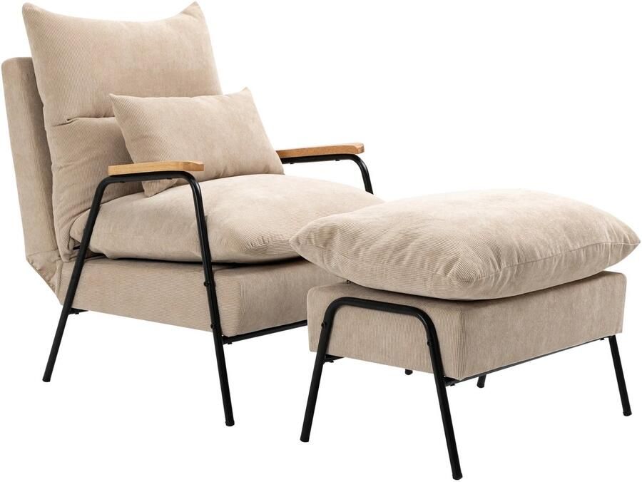 TRUUSK Relaxstoel Met Voetenbank Verstelbare Rugleuning Ligfunctie Kussen Moderne Loungestoel Gestoffeerd met