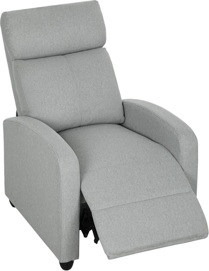 TRUUSK Relaxstoel Verstelbaar 135° Uitschuifbare Voetensteun Gevoerde Leuningen Linnen-polyester Lichtgrijs