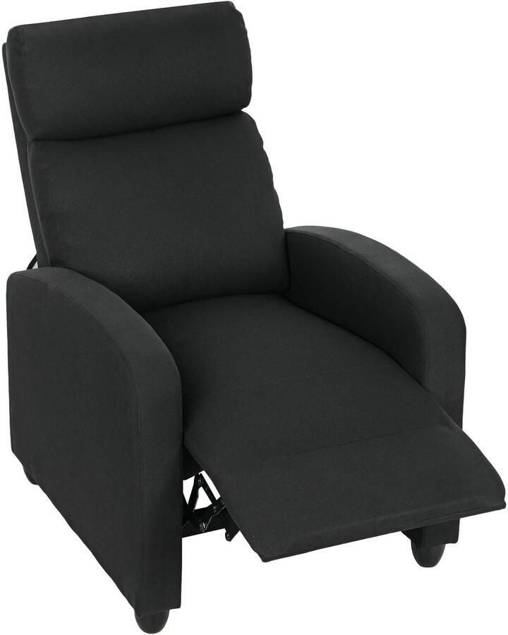 TRUUSK Relaxstoel Verstelbaar 135° Uitschuifbare Voetensteun Gevoerde Rugleuningen Linnen-polyester Zwart