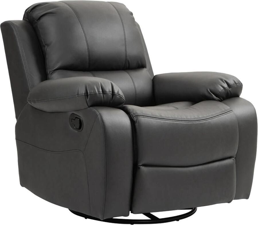 TRUUSK Relaxstoel Verstelbare Rugleuning & Voetsteun Draaibaar Tot 150 Kg Stalen Frame 93x100x98cm Zwart