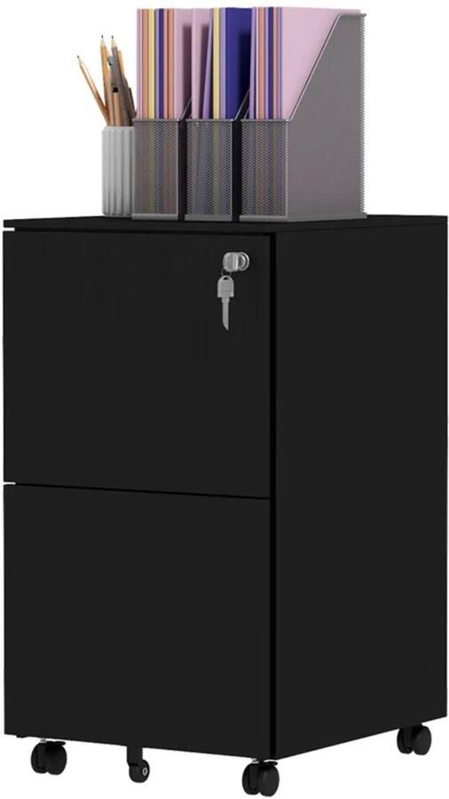 TRUUSK Rolcontainer Archiefkast 2 Laden Afsluitbaar Oprolbaar 37 Cm X 43 5 Cm X 67 5 Cm Zwart