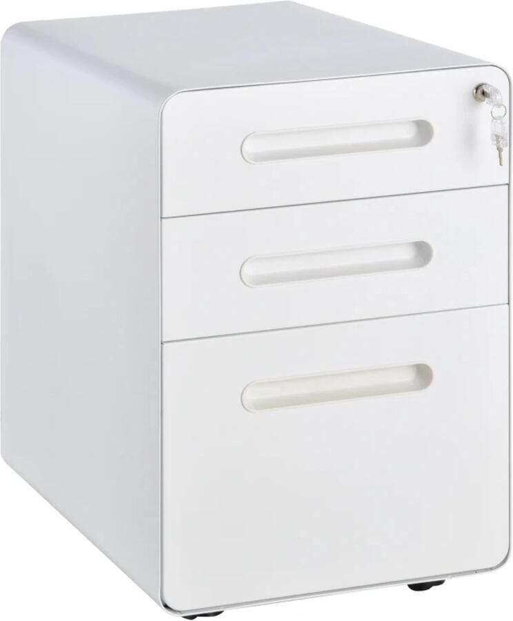 TRUUSK Rolcontainer Archiefkast 3 Lades Staal Wit 39 x 48 x 59 cm Kantooropbergdoos