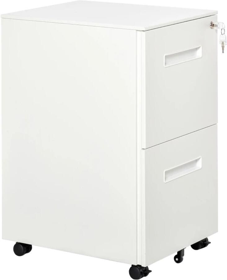 TRUUSK Rolcontainer Archiefkast Scheidingswand Centraal Afsluitbaar Stalen Behuizing 5 Wielen Wit 39 x 48 x 67 cm